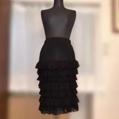 RALPH LAUREN シルクフリルスカート 黒 アシメティアード 日本製