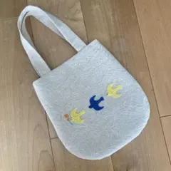 ハンドメイド ミニバッグ 黄色の鳥&青い鳥 刺繍