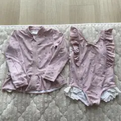花柄ピンク水着・ラッシュガードセット