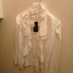 フリル付きホワイトシャツ Lサイズ　新品
