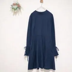 新品FOREVER21 【S】 カットソーワンピース フリル袖 リボン ネイビーのサムネイル