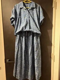 【ikka】半袖　青色花柄セットアップ