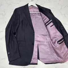 美品　ザラZARA シルク混テーラードジャケット　グレー　光沢　裏地ピンク