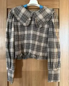 ZARA チェック柄 シャーリングブラウス 長袖のサムネイル