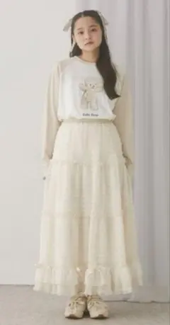 merry Jenny リボンチュールギャザーフレアスカート　アイボリー　完売品