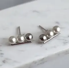 3連パール×メタル ピアス シルバー