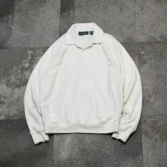 古着 ベロア ポロシャツ プルオーバー ホワイト 白
