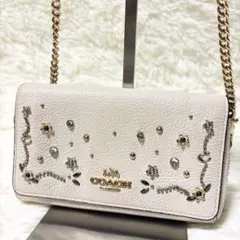 美品 COACH コーチ チェーンショルダーバッグ レザー スタッズ ポシェット