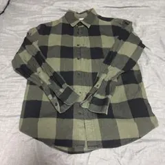 GU ネルシャツ チェック柄 長袖 オリーブ M