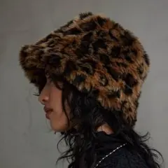 AZUL By moussy レオパードパターンシャギーバケットハット