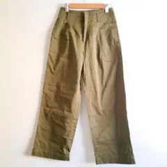 ユニクロ　ハイウエスト　チノワイドパンツ　ストレート　綿混　カーキ　S ボトムス