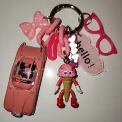 じゃらじゃらキーホルダー　ピンク系　ハロー！　めがねフレーム　リボン　車