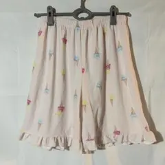 アイスクリーム柄 フリル ショートパンツ パイル パジャマ ルームウェア 핑크