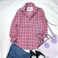 フランク&アイリーン BARRY スキッパーシャツ　コットン　チェック　赤