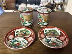 蓋付き湯呑み 2客 菓子皿 2枚 セット 金彩 花鳥図のサムネイル