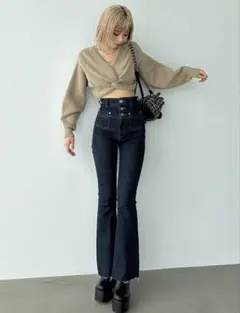EMODA デザインポケットハイウエスト　フレアパギンスのサムネイル