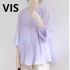 【VIS /ビス】プリーツブラウス 襟フリル　シフォン　 ラベンダー　パープルのサムネイル