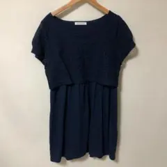 LOWRYS FARM ネイビー レース 半袖　ワンピース　チュニック　E424のサムネイル