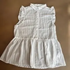 ストライプ フリル ノースリーブシャツ