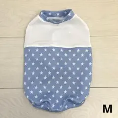 犬服ハンドメイド　夏服　M ブルー　星柄　ミニスター柄　接触冷感メッシュ　クール