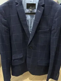 H&M ネイビー チェック柄 テーラードジャケット