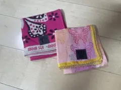 新品未使用ANNA SUI 蝶柄ハンカチ2枚セット ピンク系