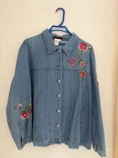 A18761 未使用 ジェニーギャルソン 配色切替刺繍花柄シャツコート 青系