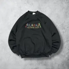 90sヴィンテージUSA製スウェットトレーナー刺繍ブラックL古着ノームコア美品