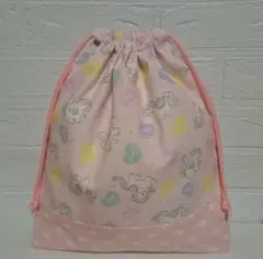 入園入学グッズ　女の子お着替え袋　ユニコーン柄体操服入れ　巾着袋　35×30