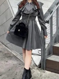 rienda フロントジップシャツミニワンピース