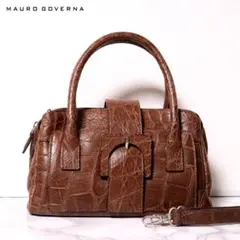 【希少】マウロゴヴェルナ ハンドバッグ クロコ型押し パテントレザー ブラウン 希少】マウロゴヴェルナ ハンドバッグ クロコ型押し パテント