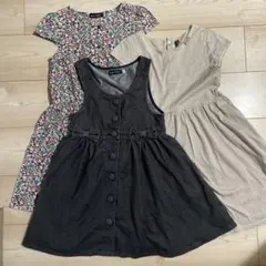 120cm 花柄・ストライプ・ボタン付きワンピース3点セット