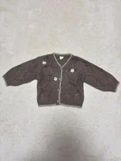 バースデイ　ブラウン レース編み カーディガン 100cm