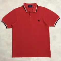 M12 英国製　フレッドペリー　ポロシャツ　半袖　38 M 赤　水色　白 FRED PERRY（フレッドペリー） ポロシャツ 英国製 半袖 メンズ M12