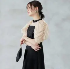 【大きめサイズ】ルイルエ ギャザーシアースリーブフレアパーティードレス 3L