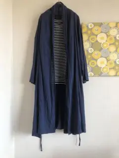SELF SERVICE麻混 ネイビー 7分袖ガウン ワンピース