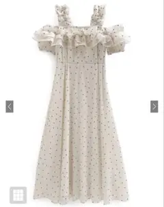 ドット柄フリルオフショルダーフレアロングワンピース ru1165