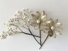 アメリカンフラワー髪飾り　成人式　七五三　卒業式　結婚式　ヘッドドレス:E