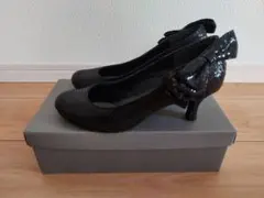 ダイアナ　黒　パンプス　リボン　結婚式