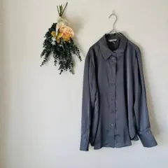 H＆M エイチアンドエム シャツ / 長袖 グレー 光沢 レギュラーカラー