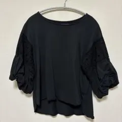 BouJeloudブラックバルーン袖刺繍トップス