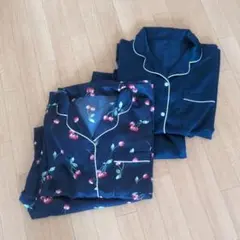 GU チェリー柄と無地パジャマセット XLサイズ 長袖長ズボン