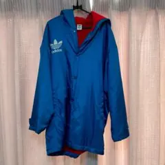 adidas アディダス　ベンチコート　トレフォイルロゴ　バックロゴ　ブルー　L