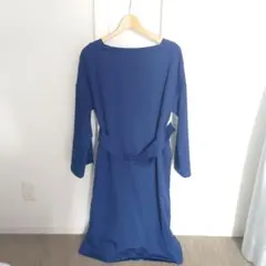 【美品】ネイビー ボートネック ロングワンピース ベルト付き