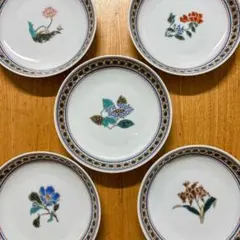 九谷焼　青郊窯　金彩　花絵変わり　4.5号皿揃 銘々皿　取り皿　径13.5cmのサムネイル