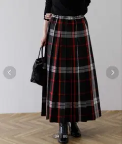 サニーレーベル　チェックプリーツイージースカート　ブラックレッド