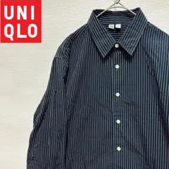 UNIQLOユニクロU EFCブロードシャツ L ネイビー 紺色 ピンストライプ