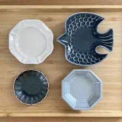 美濃焼　鳥 プレート　花 小皿　八角 小皿　菊 豆皿　ブルー　【新品4点】