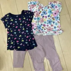 H&M 7分丈レギンス2枚　蝶柄Tシャツ　花柄トップス　計4枚 すべて90cm
