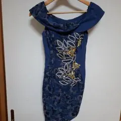 ROBE de FLEURS Glossy ネイビーオフショルダードレス